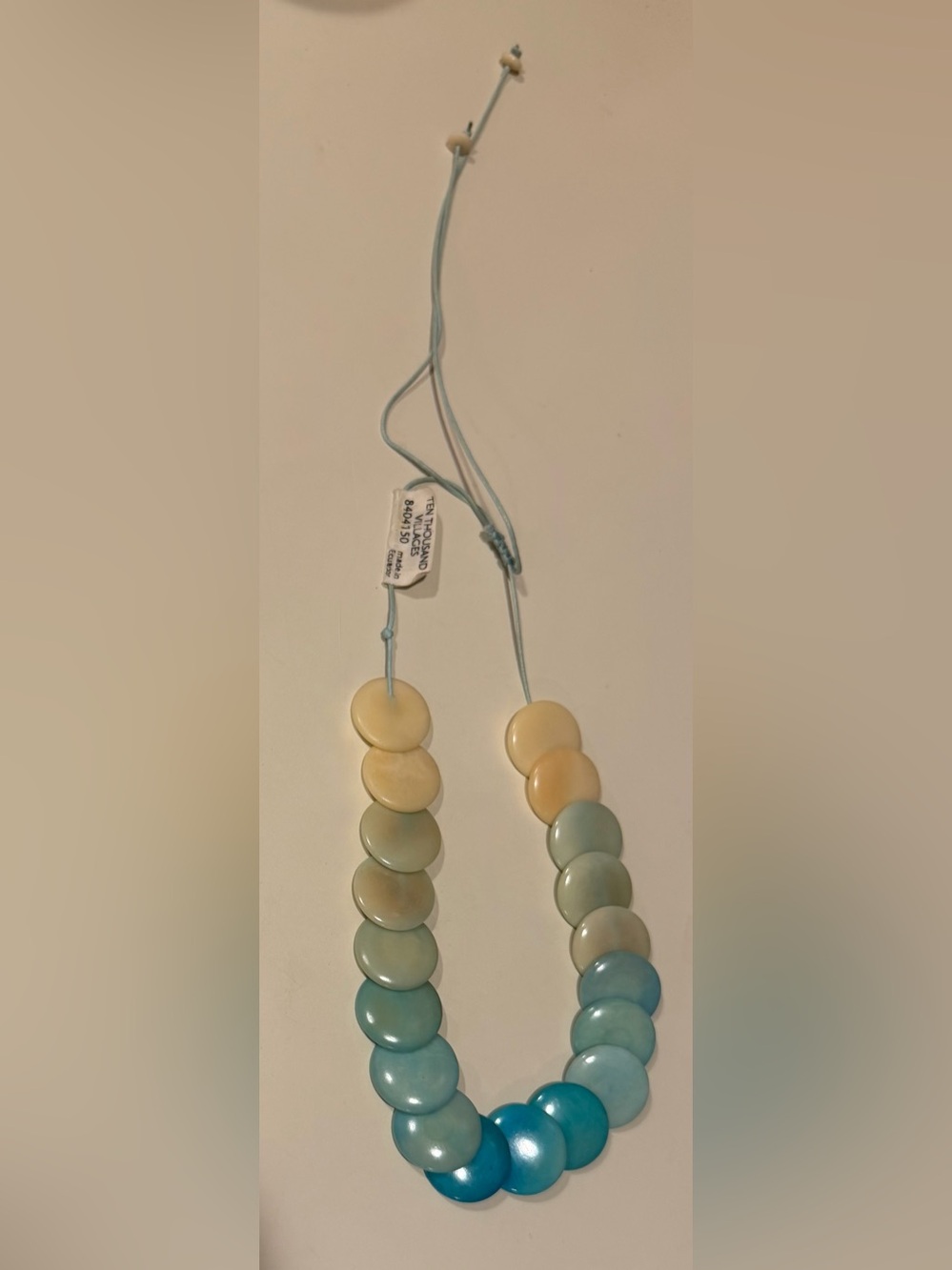 Ten Thousand Villages Stone Disc Pendant Necklace - Cream to Teal Gradient